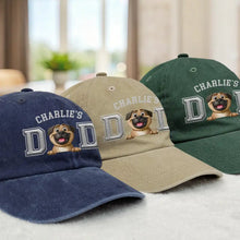 Load image into Gallery viewer, Dog Dad Dog Mom 3D Effect - Embroidery Text Effect Printed, Personalized Vintage Washed Denim Cap Vintage Washed Denim Cap HeartfulPaws