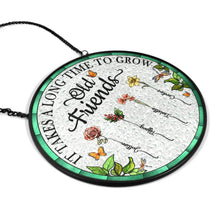 Load image into Gallery viewer, Birth Flower Grow An Old Friend - Personalized Stained Glass Window Hanging Suncatcher Stained Glass Suncatcher HeartfulPaws