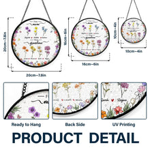 Load image into Gallery viewer, First Mom Now Grandma Birth Flower - Personalized Stained Glass Window Hanging Suncatcher Stained Glass Suncatcher HeartfulPaws
