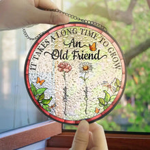Load image into Gallery viewer, Birth Flower Grow An Old Friend - Personalized Stained Glass Window Hanging Suncatcher Stained Glass Suncatcher HeartfulPaws