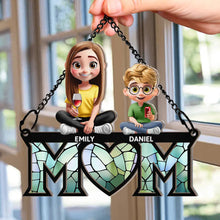 Load image into Gallery viewer, Young Mother Daughter Son We Love You Mom 3D Cartoon - Personalized Window Hanging Suncatcher Ornament Window Hanging Suncatcher HeartfulPaws