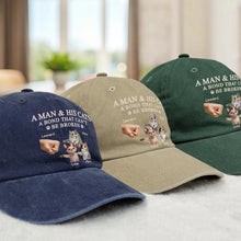 Load image into Gallery viewer, A Man And His Cat - Personalized Vintage Washed Denim Cap Vintage Washed Denim Cap HeartfulPaws