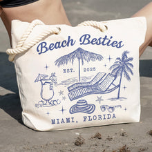 Load image into Gallery viewer, Beach Besties Girls Trip Summer Vacation Vacay Mode - Personalized Beach Bag Canvas Beach Bag With Rope Handle HeartfulPaws