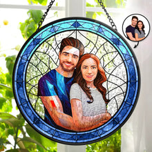 Load image into Gallery viewer, Custom Photo Portrait Couple Family Pet - Personalized Stained Glass Window Hanging Suncatcher Stained Glass Suncatcher HeartfulPaws