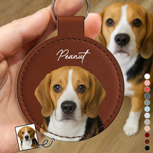 Load image into Gallery viewer, Custom Photo Dog Cat Pet Portrait - Personalized Custom Shaped Leather Keychain With Stitching Leather Keychain With Stitching HeartfulPaws