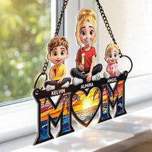 Load image into Gallery viewer, Young Mother Daughter Son We Love You Mom 3D Cartoon - Personalized Window Hanging Suncatcher Ornament Window Hanging Suncatcher HeartfulPaws