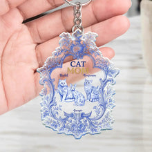 Load image into Gallery viewer, Toile De Jouy Cat Mom - Personalized Acrylic Keychain Acrylic Keychain HeartfulPaws