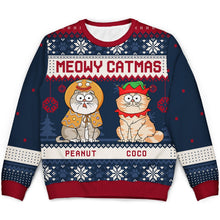 Load image into Gallery viewer, Meowy Catmas Funny Cartoon Cats - Christmas Gift For Cat Lovers, Cat Moms, Cat Dads - Personalized Unisex Ugly Sweater Ugly Sweater HeartfulPaws