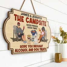 Load image into Gallery viewer, Hope You Brought Alcohol And Dog Treats Couples Funny Cartoon Dog - Personalized Custom Shaped Wood Sign Wood Shaped Sign HeartfulPaws