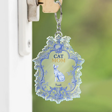Load image into Gallery viewer, Toile De Jouy Cat Mom - Personalized Acrylic Keychain Acrylic Keychain HeartfulPaws