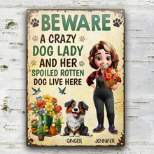 Load image into Gallery viewer, A Crazy Dog Lady And Her Dogs Live Here - Personalized Classic Metal Signs Metal Sign HeartfulPaws