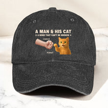 Load image into Gallery viewer, A Man And His Cat - Personalized Distressed Denim Cap Distressed Denim Cap HeartfulPaws