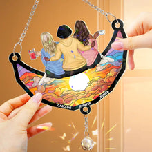 Load image into Gallery viewer, Besties Friends Sitting On The Moon - Personalized Rainbow Suncatcher With Crystal Ball Prism Rainbow Suncatcher & Crystal HeartfulPaws
