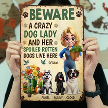 Load image into Gallery viewer, A Crazy Dog Lady And Her Dogs Live Here - Personalized Classic Metal Signs Metal Sign HeartfulPaws