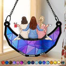Load image into Gallery viewer, Besties Friends Sitting On The Moon - Personalized Window Hanging Suncatcher Ornament Window Hanging Suncatcher HeartfulPaws