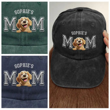 Load image into Gallery viewer, Dog Dad Dog Mom 3D Effect - Embroidery Text Effect Printed, Personalized Vintage Washed Denim Cap Vintage Washed Denim Cap HeartfulPaws