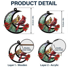 Load image into Gallery viewer, Memorial Cardinal Stained Glass Moon - Personalized Window Hanging Suncatcher Ornament Window Hanging Suncatcher HeartfulPaws