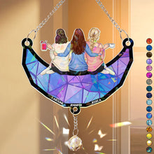Load image into Gallery viewer, Besties Friends Sitting On The Moon - Personalized Rainbow Suncatcher With Crystal Ball Prism Rainbow Suncatcher & Crystal HeartfulPaws