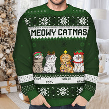 Load image into Gallery viewer, Meowy Catmas Funny Cartoon Cats - Christmas Gift For Cat Lovers, Cat Moms, Cat Dads - Personalized Unisex Ugly Sweater Ugly Sweater HeartfulPaws