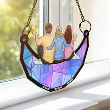 Load image into Gallery viewer, Besties Friends Brothers Sisters Sitting On The Moon - Personalized Window Hanging Suncatcher Ornament Window Hanging Suncatcher HeartfulPaws