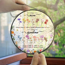 Load image into Gallery viewer, First Mom Now Grandma Birth Flower - Personalized Stained Glass Window Hanging Suncatcher Stained Glass Suncatcher HeartfulPaws