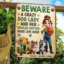 Load image into Gallery viewer, A Crazy Dog Lady And Her Dogs Live Here - Personalized Classic Metal Signs Metal Sign HeartfulPaws
