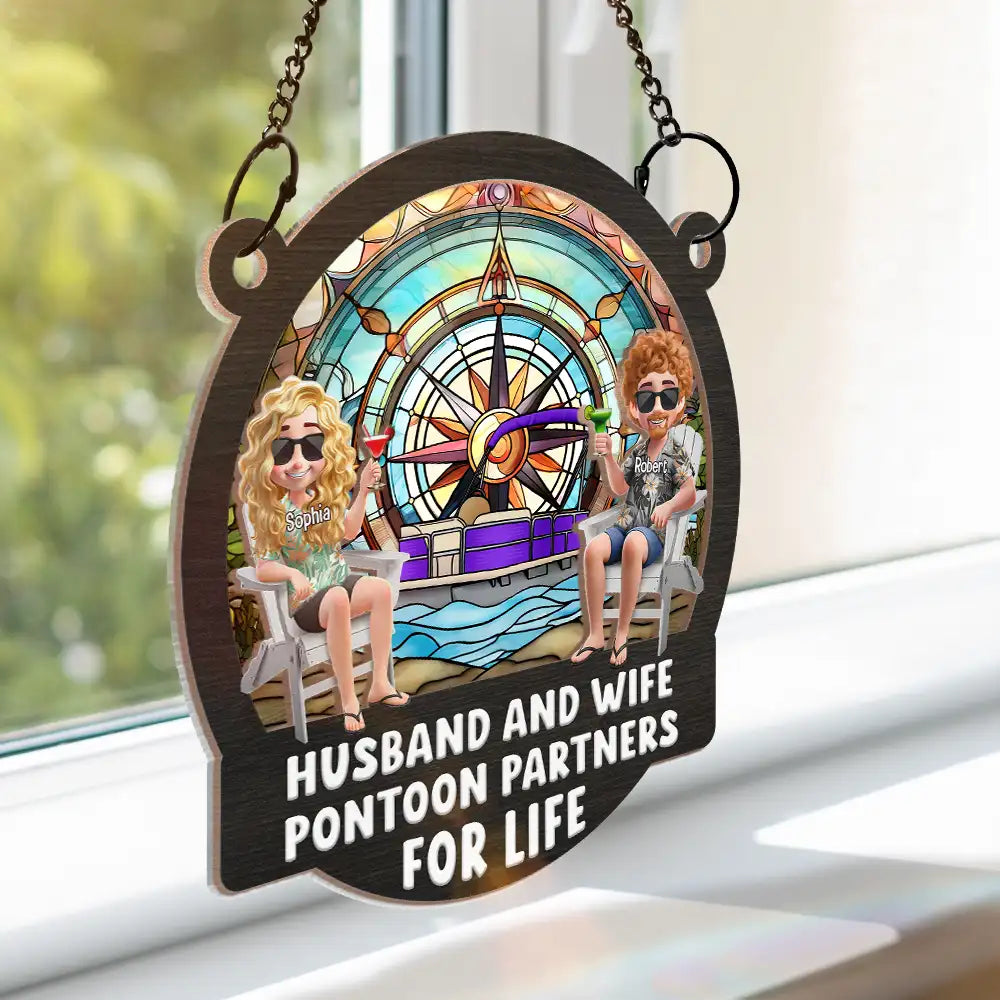 Pontoon Partners For Life - Personalized Window Hanging Suncatcher Ornament Window Hanging Suncatcher HeartfulPaws