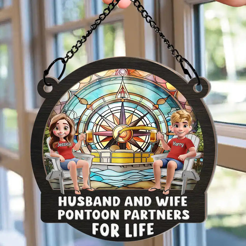 Pontoon Partners For Life - Personalized Window Hanging Suncatcher Ornament Window Hanging Suncatcher HeartfulPaws