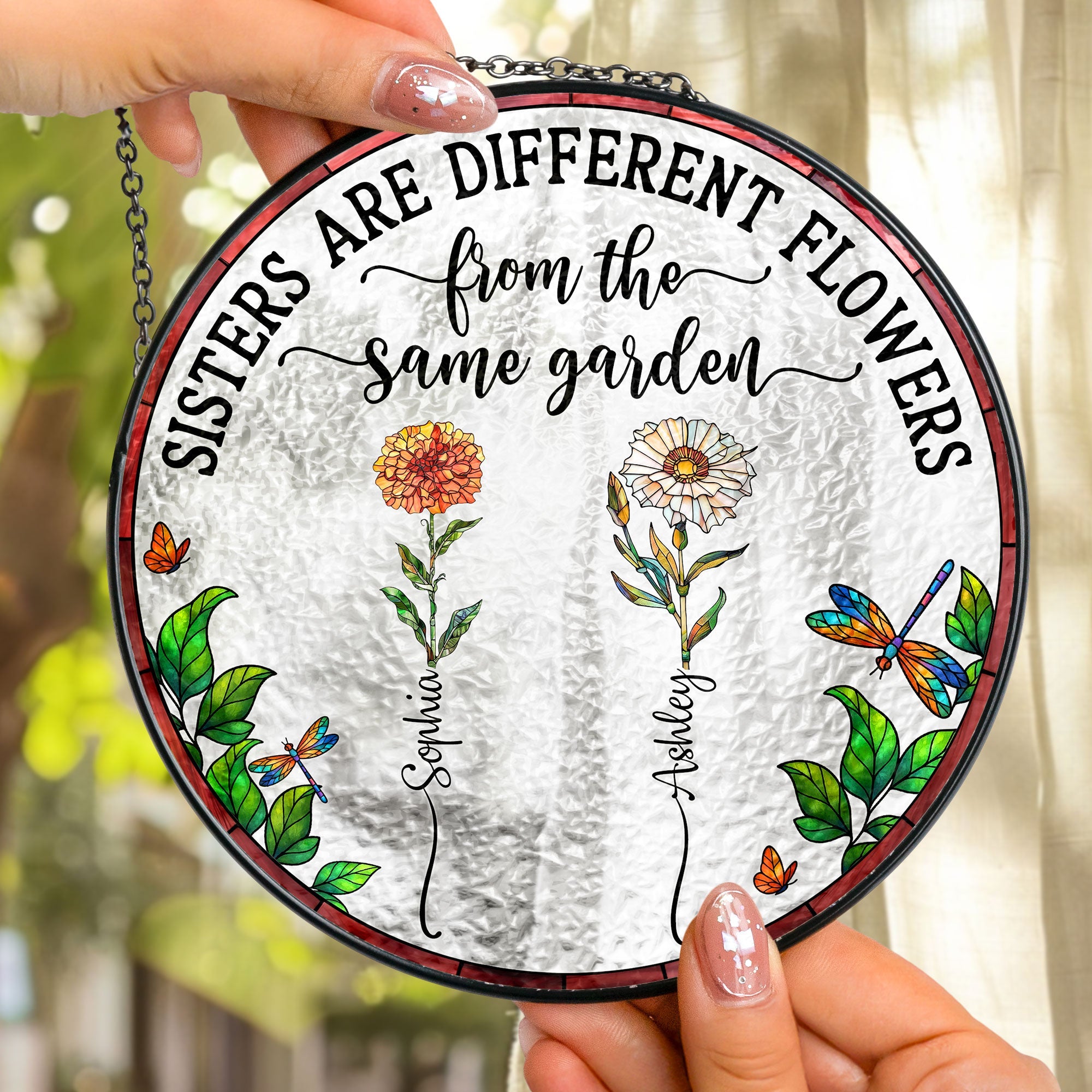 Flowers From Same Garden - Personalized Stained Glass Window Hanging Suncatcher Stained Glass Window Hanging Suncatcher HeartfulPaws