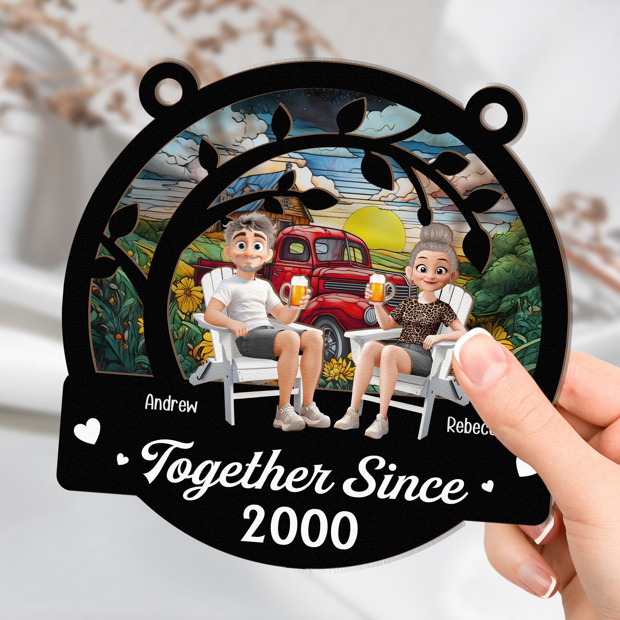 Together Since Couple Anniversary - Personalized Window Hanging Suncatcher Ornament Window Hanging Suncatcher Ornament HeartfulPaws