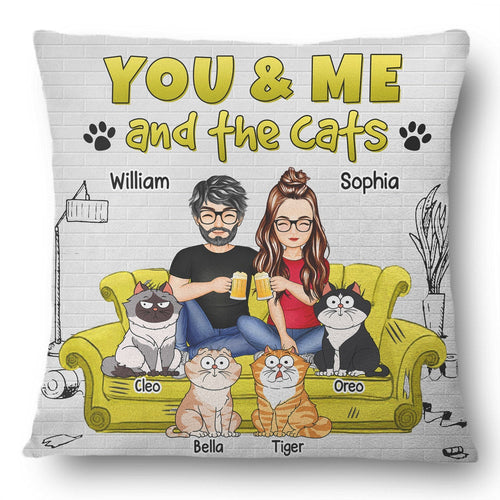 You And Me And The Cats - Gift For Cat Lovers - Personalized Pillow Pillow HeartfulPaws