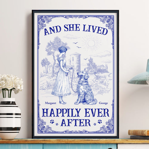 And She Lived Happily Ever After Dog Toile De Jouy - Personalized Poster Poster HeartfulPaws