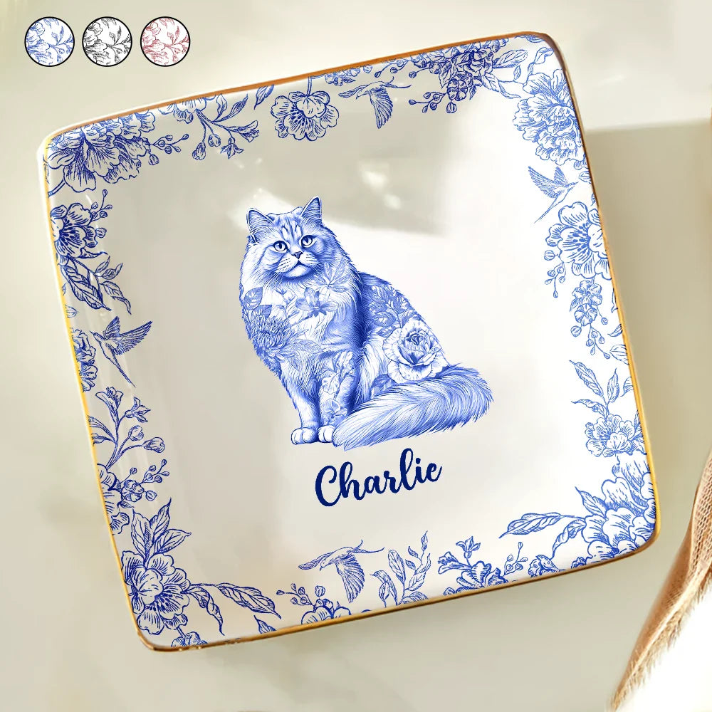 Chinoiserie Toile Cat - Personalized Ring Dish Ring Dish HeartfulPaws