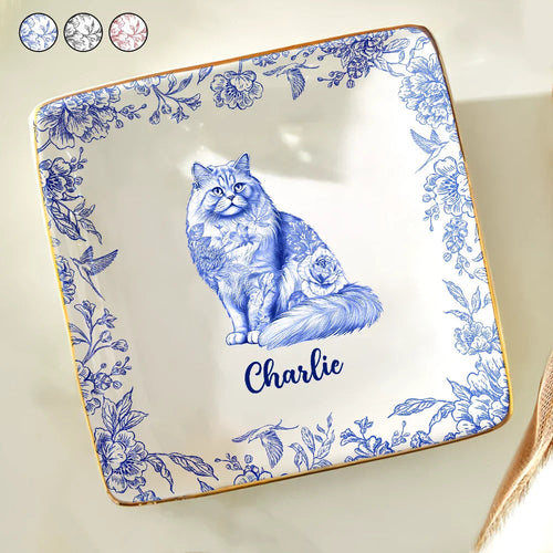 Chinoiserie Toile Cat - Personalized Ring Dish Ring Dish HeartfulPaws