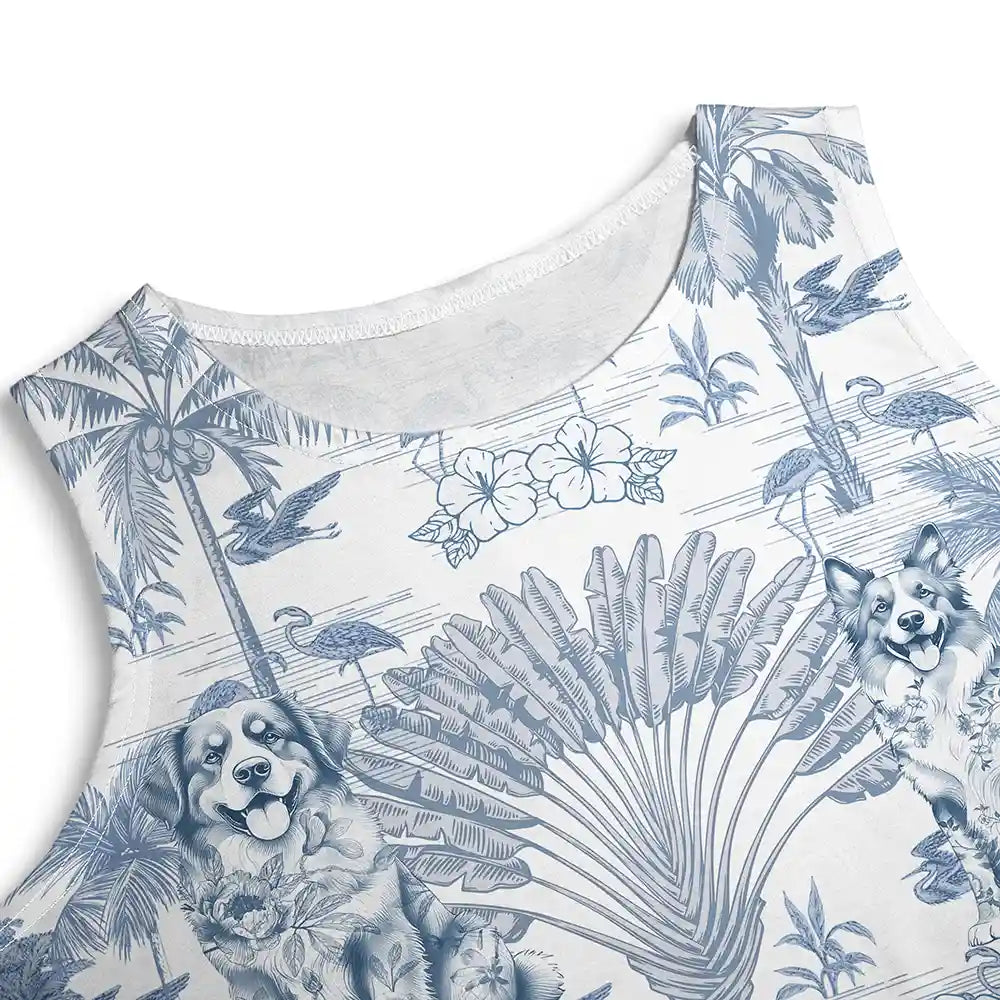 Chinoiserie Toile Dog Tropical Pattern - Personalized Sleeveless Tank Dress Sleeveless Tank Dress HeartfulPaws