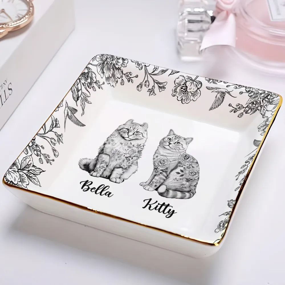 Chinoiserie Toile Cat - Personalized Ring Dish Ring Dish HeartfulPaws