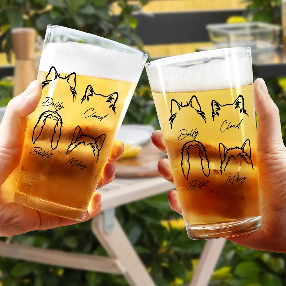 Dog Cat Sketch - Personalized Beer Glass Beer Glass HeartfulPaws