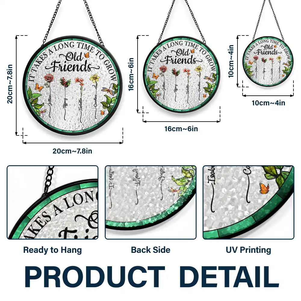 Birth Flower Grow An Old Friend - Personalized Stained Glass Window Hanging Suncatcher Stained Glass Suncatcher HeartfulPaws