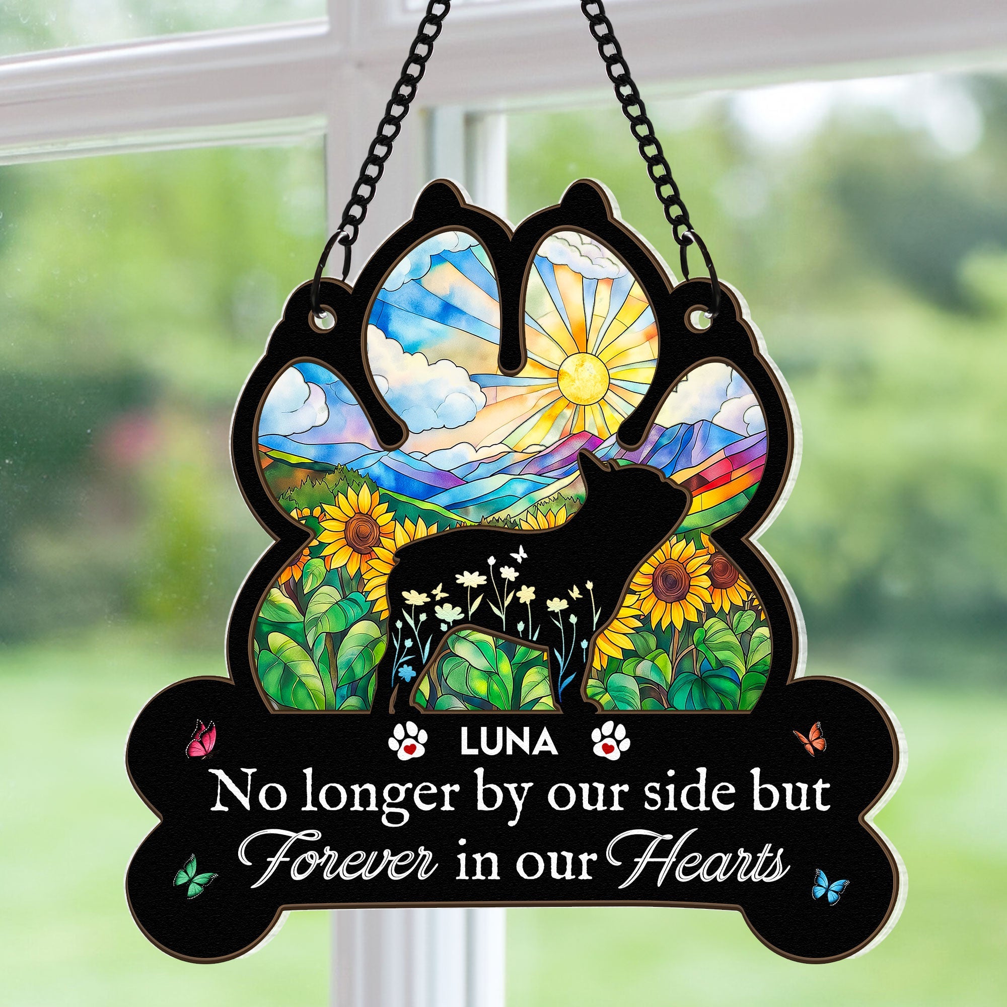 You Left Paw Prints Forever On Our Hearts - Personalized Window Hanging Suncatcher Ornament Window Hanging Suncatcher Ornament HeartfulPaws