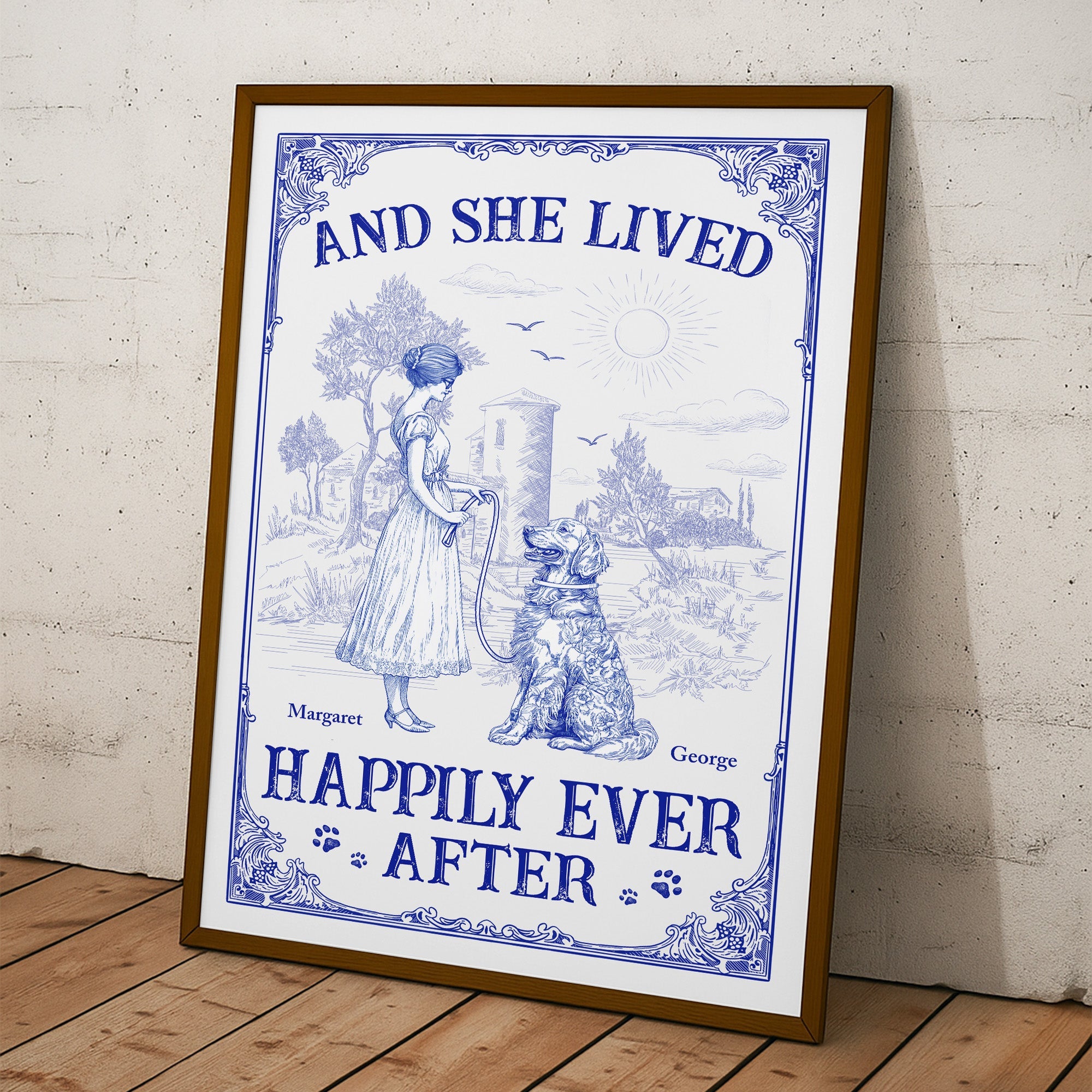 And She Lived Happily Ever After Dog Toile De Jouy - Personalized Poster Poster HeartfulPaws