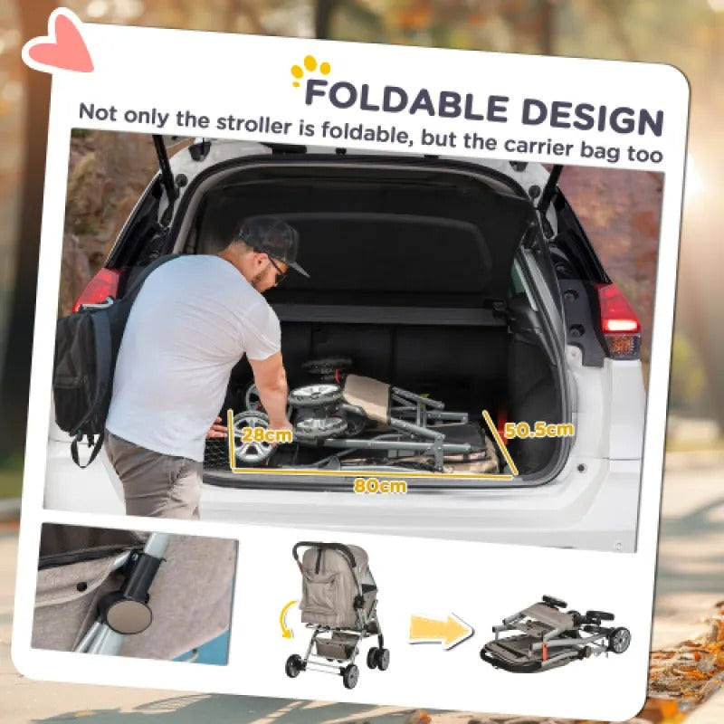 Dog Stroller For Small Dogs Cats, 4 Wheels One-Click Fold Pet Stroller With Swivel Wheels, Pet Accessories, Products For Your Pet HeartfulPaws