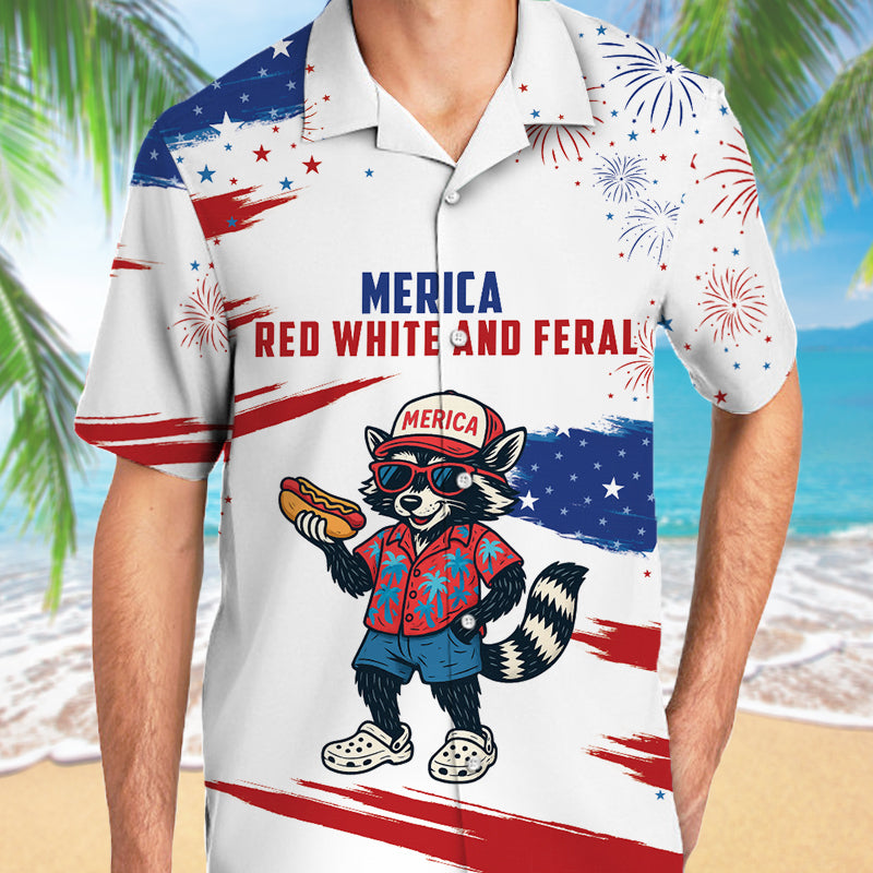 Red White And Feral Racoon Hotdog And Crocs America Flag Hawaii Shirt, Patriot Shirt, July 4th Shirt HeartfulPaws