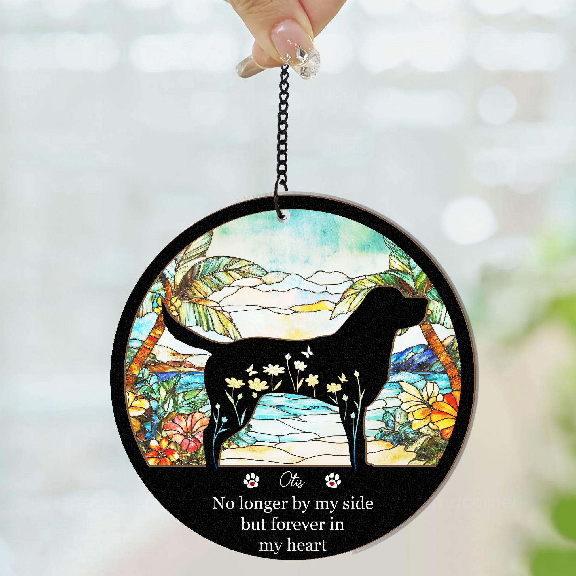 My Favorite Hello & Hardest Goodbye - Personalized Window Hanging Suncatcher Ornament Window Hanging Suncatcher Ornament HeartfulPaws
