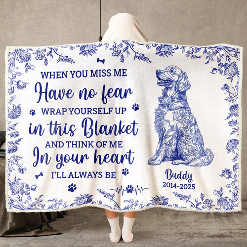 Toile De Jouy Dog Memorial Gift For Dog Mom - Personalized Wearable Blanket Hoodie Wearable Hooded Blanket HeartfulPaws