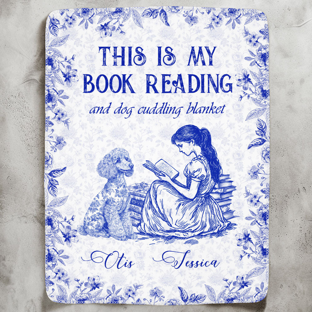 My Book Reading And Dog Cuddling Toile De Jouy Chinoiseries - Personalized Blanket Blankets HeartfulPaws