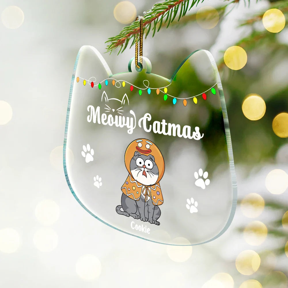 Meowy Catmas Funny Cartoon Cats - Christmas Gift For Cat Lovers - Personalized Custom Shaped Acrylic Ornament Acrylic Ornament HeartfulPaws