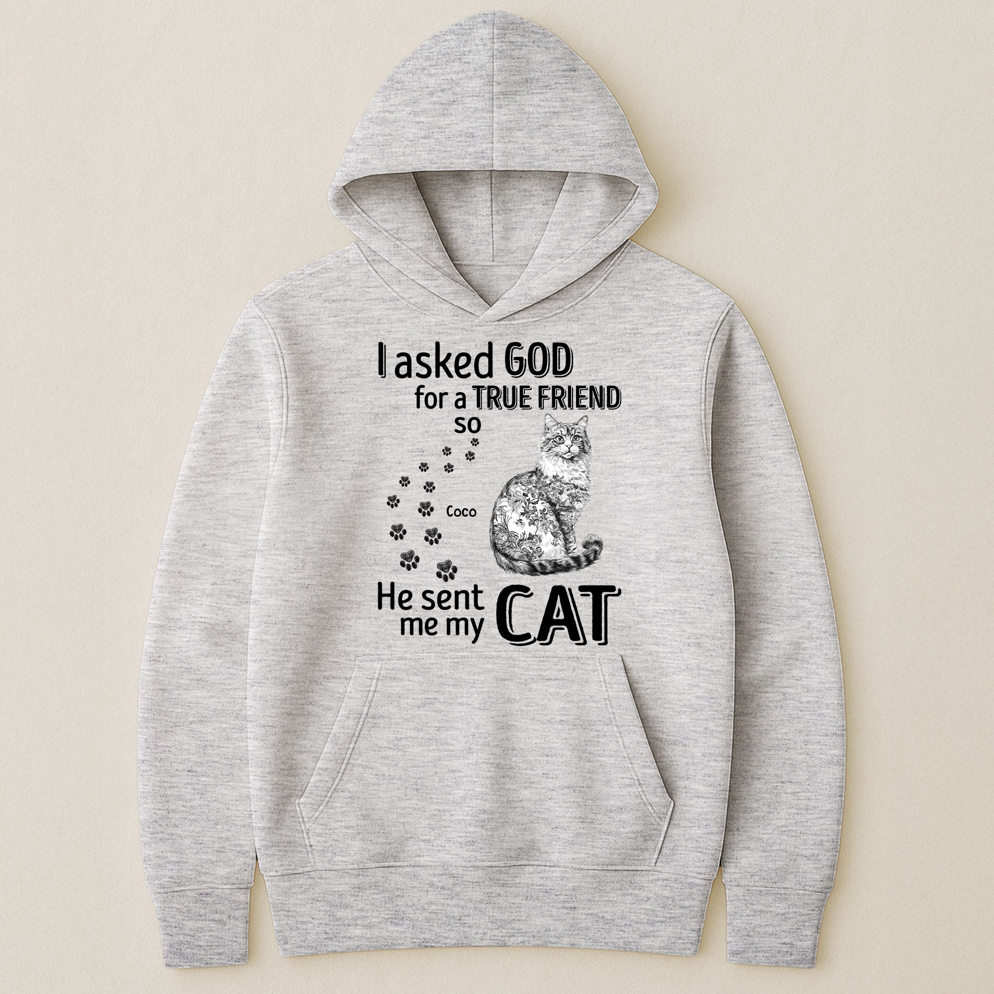I Asked God For A True Friend Cat Toile De Jouy Style - Personalized Shirt Shirt HeartfulPaws