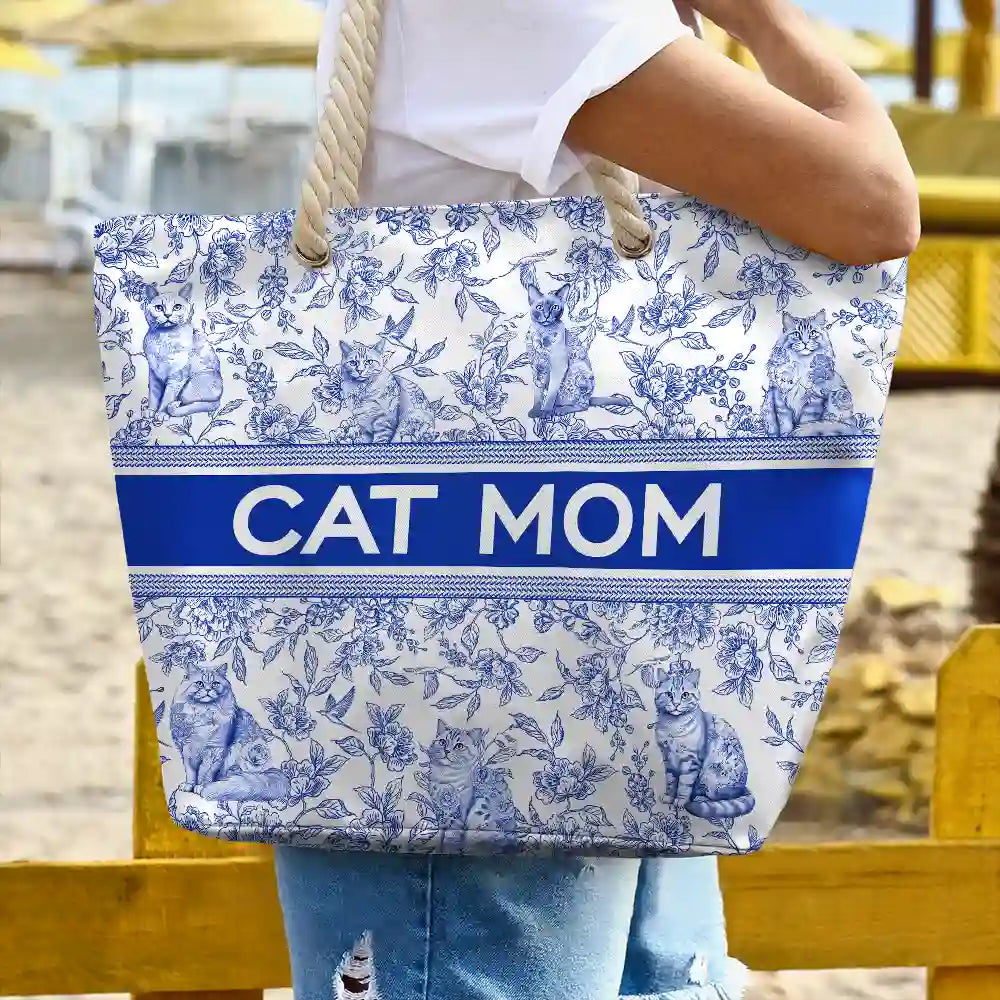 Chinoiserie Toile Dog Cat - Personalized Beach Bag Beach Bag HeartfulPaws