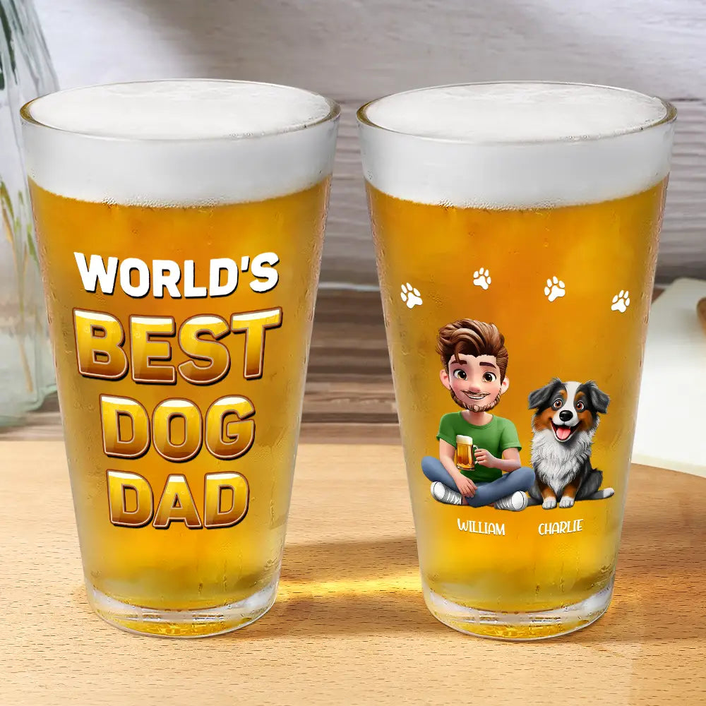 World's Best Dog Dad - Personalized Beer Glass Beer Glass HeartfulPaws