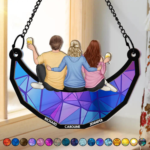 Besties Friends Brothers Sisters Sitting On The Moon - Personalized Window Hanging Suncatcher Ornament Window Hanging Suncatcher HeartfulPaws
